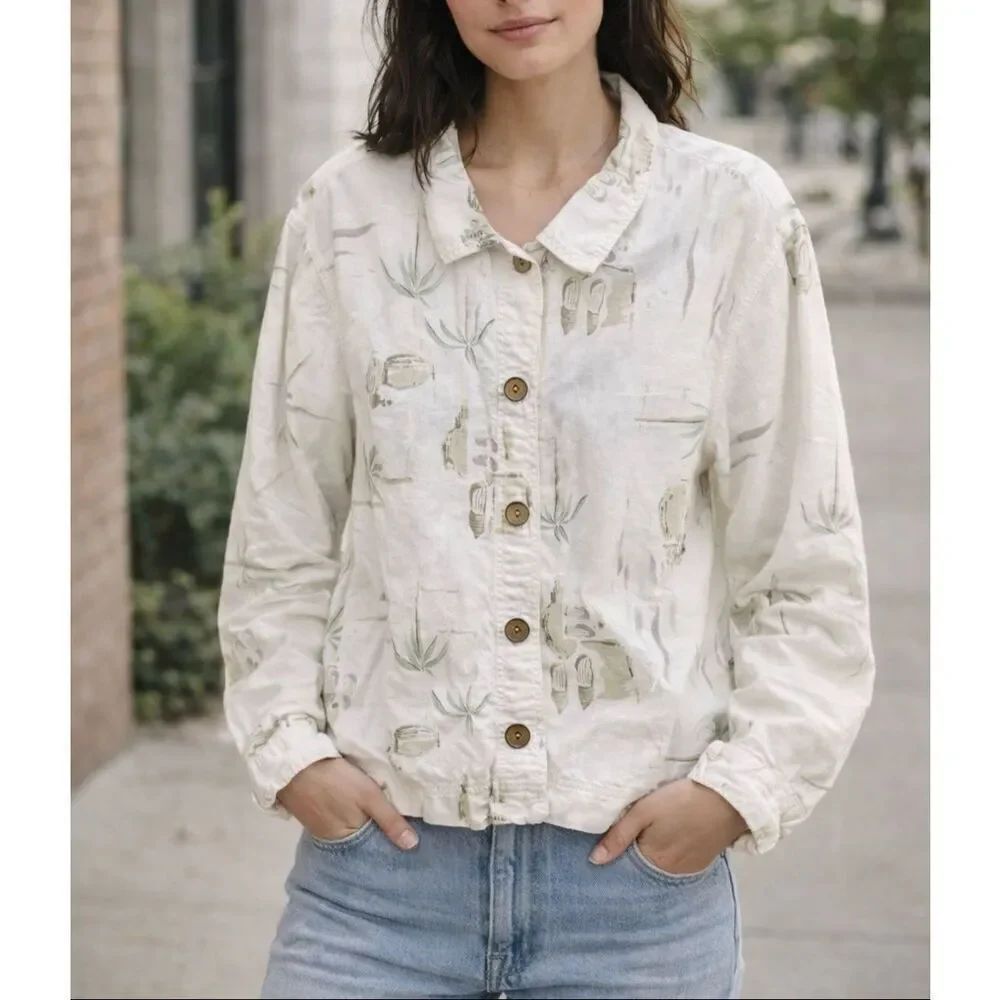 Vintage Garron button front linen blend oversized top blouse top shirt sz Large